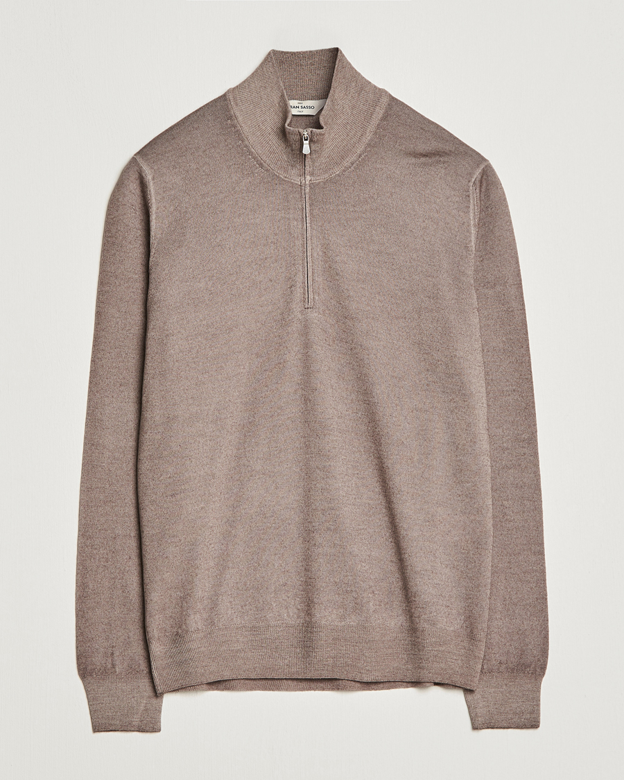 Homme | Pulls Et Tricots | Gran Sasso | Summer Merino Half Zip Sweater Brown Melange