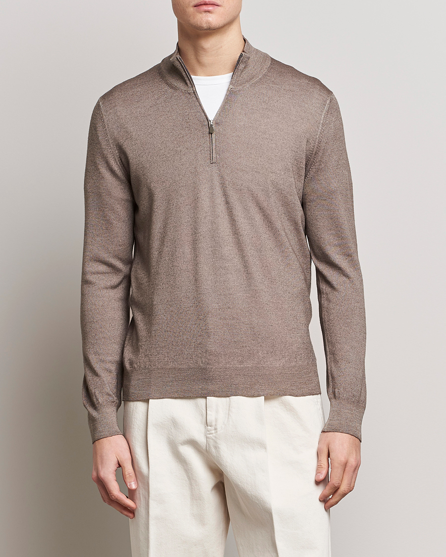 Homme | Pulls Et Tricots | Gran Sasso | Summer Merino Half Zip Sweater Brown Melange