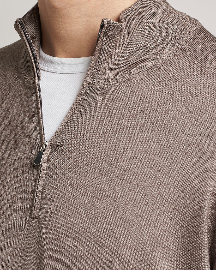 Homme | Pulls Et Tricots | Gran Sasso | Summer Merino Half Zip Sweater Brown Melange