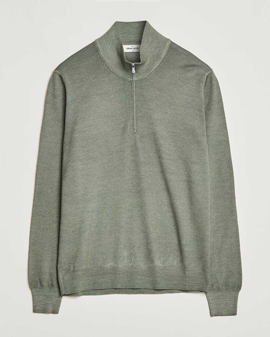 Homme | Pulls Et Tricots | Gran Sasso | Summer Merino Half Zip Sweater Green Melange