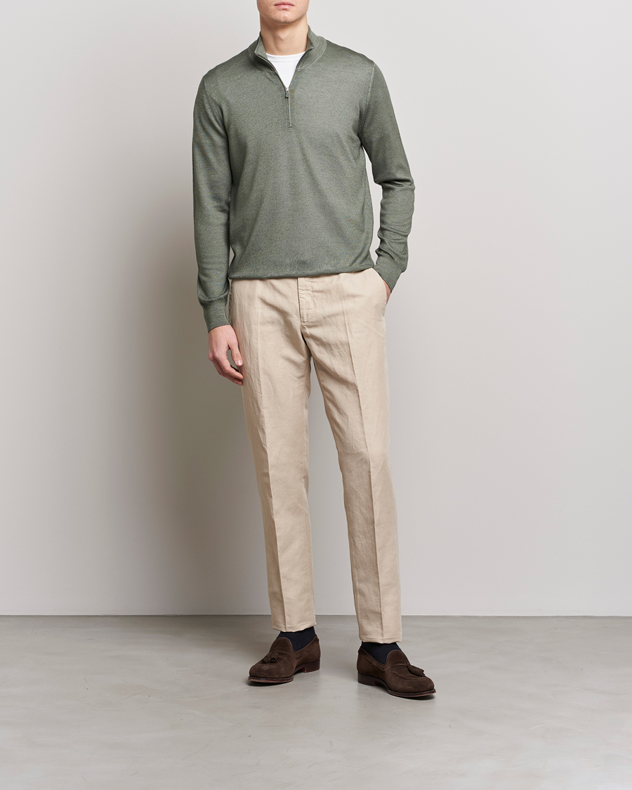 Homme | Pulls Et Tricots | Gran Sasso | Summer Merino Half Zip Sweater Green Melange