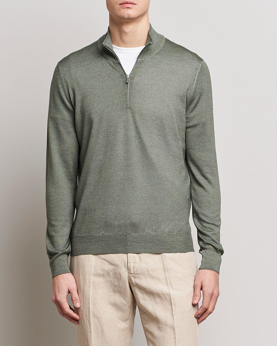 Homme | Pulls Et Tricots | Gran Sasso | Summer Merino Half Zip Sweater Green Melange