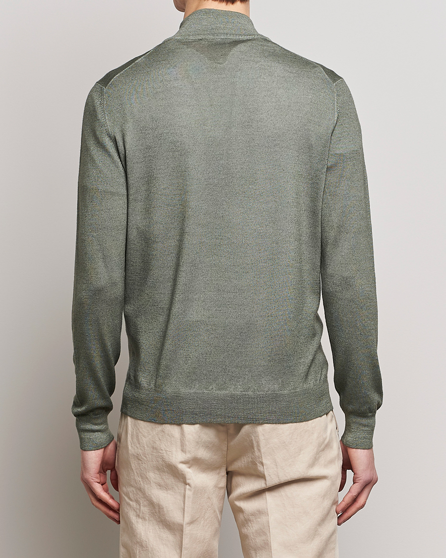 Homme | Pulls Et Tricots | Gran Sasso | Summer Merino Half Zip Sweater Green Melange
