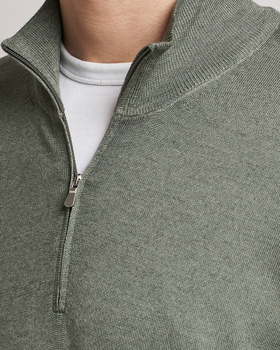 Homme | Pulls Et Tricots | Gran Sasso | Summer Merino Half Zip Sweater Green Melange