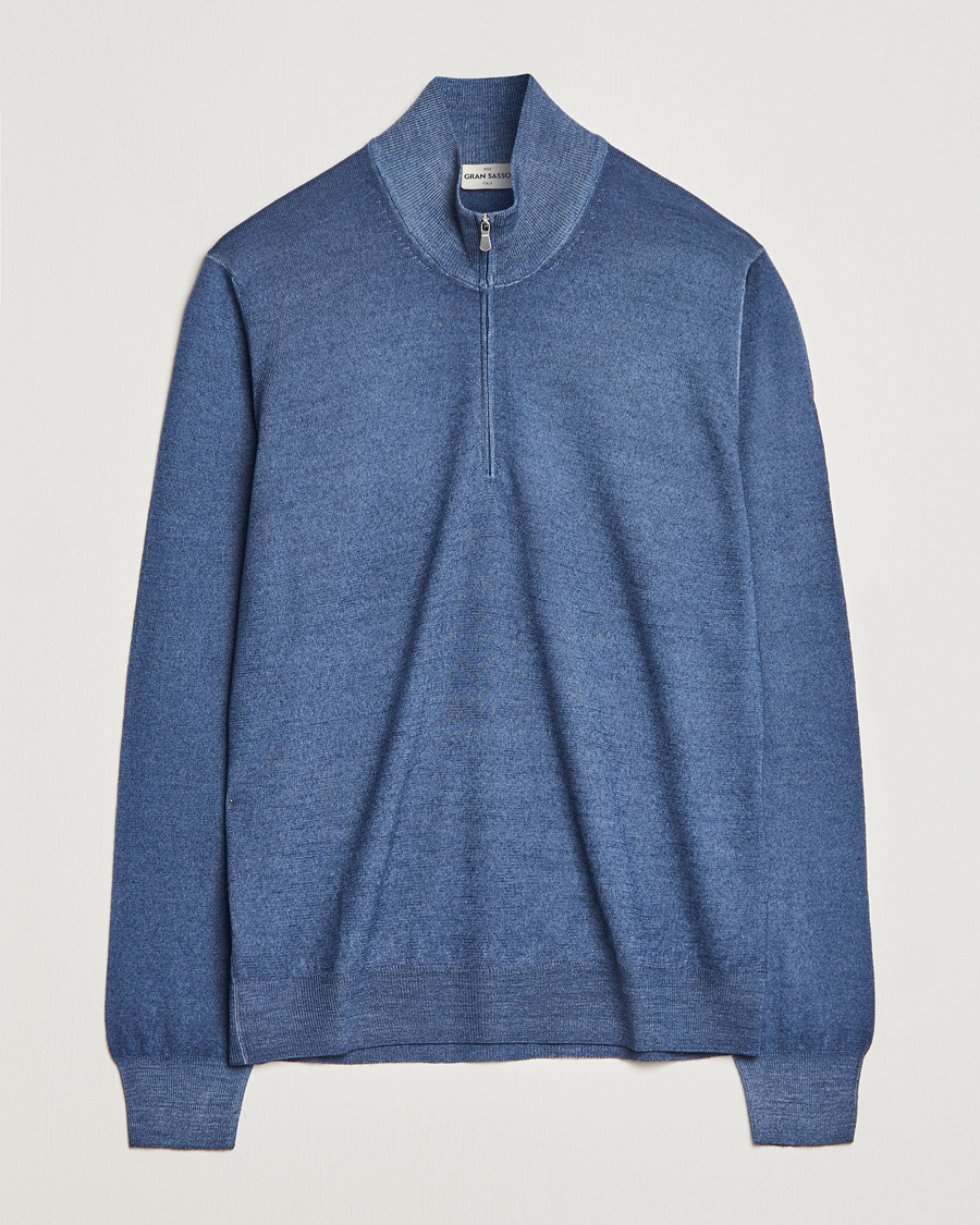 Homme | Pulls Et Tricots | Gran Sasso | Summer Merino Half Zip Sweater Blue Melange