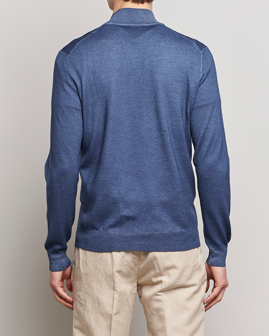 Homme | Pulls Et Tricots | Gran Sasso | Summer Merino Half Zip Sweater Blue Melange