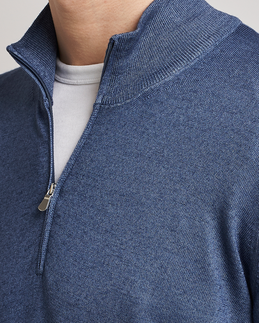 Homme | Pulls Et Tricots | Gran Sasso | Summer Merino Half Zip Sweater Blue Melange