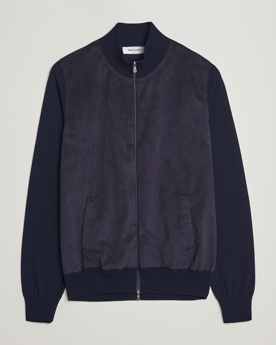 Homme | Pulls Et Tricots | Gran Sasso | Knitted Cotton/Alcantara Full Zip Navy