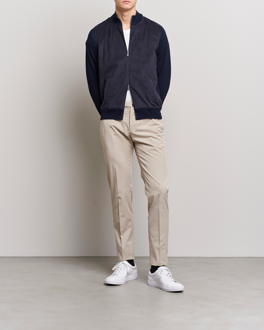 Homme | Pulls Et Tricots | Gran Sasso | Knitted Cotton/Alcantara Full Zip Navy