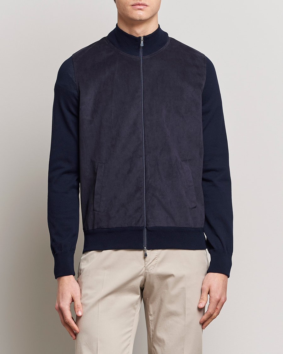 Homme | Pulls Et Tricots | Gran Sasso | Knitted Cotton/Alcantara Full Zip Navy