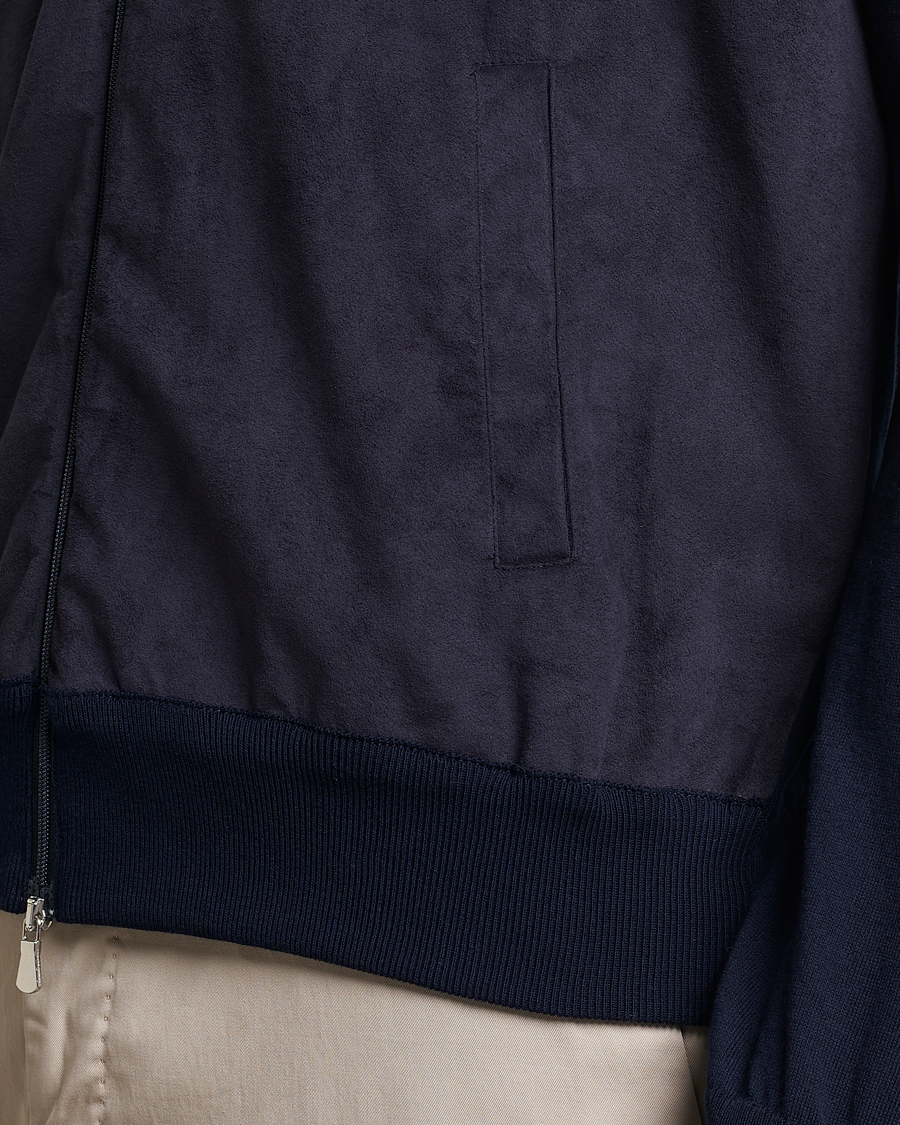 Homme | Pulls Et Tricots | Gran Sasso | Knitted Cotton/Alcantara Full Zip Navy
