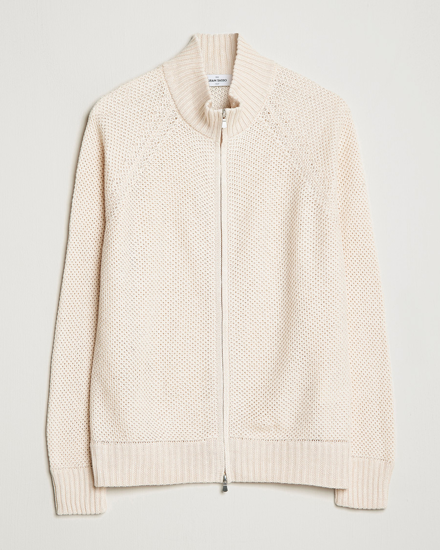 Homme | Pulls Et Tricots | Gran Sasso | Structured Cotton/Linen Full Zip Cream