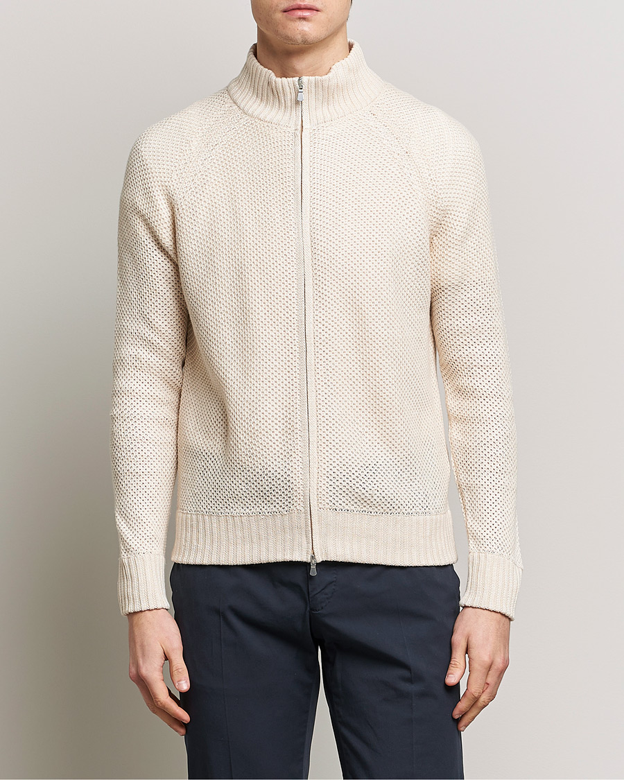 Homme | Pulls Et Tricots | Gran Sasso | Structured Cotton/Linen Full Zip Cream