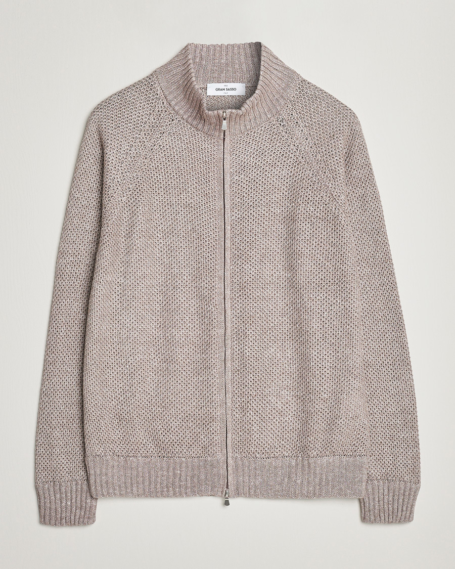 Homme | Pulls Et Tricots | Gran Sasso | Structured Cotton/Linen Full Zip Beige Melange
