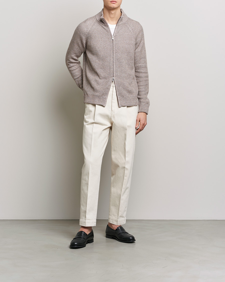 Homme | Pulls Et Tricots | Gran Sasso | Structured Cotton/Linen Full Zip Beige Melange