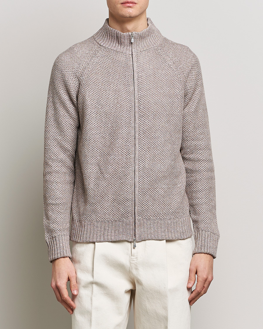 Homme | Pulls Et Tricots | Gran Sasso | Structured Cotton/Linen Full Zip Beige Melange