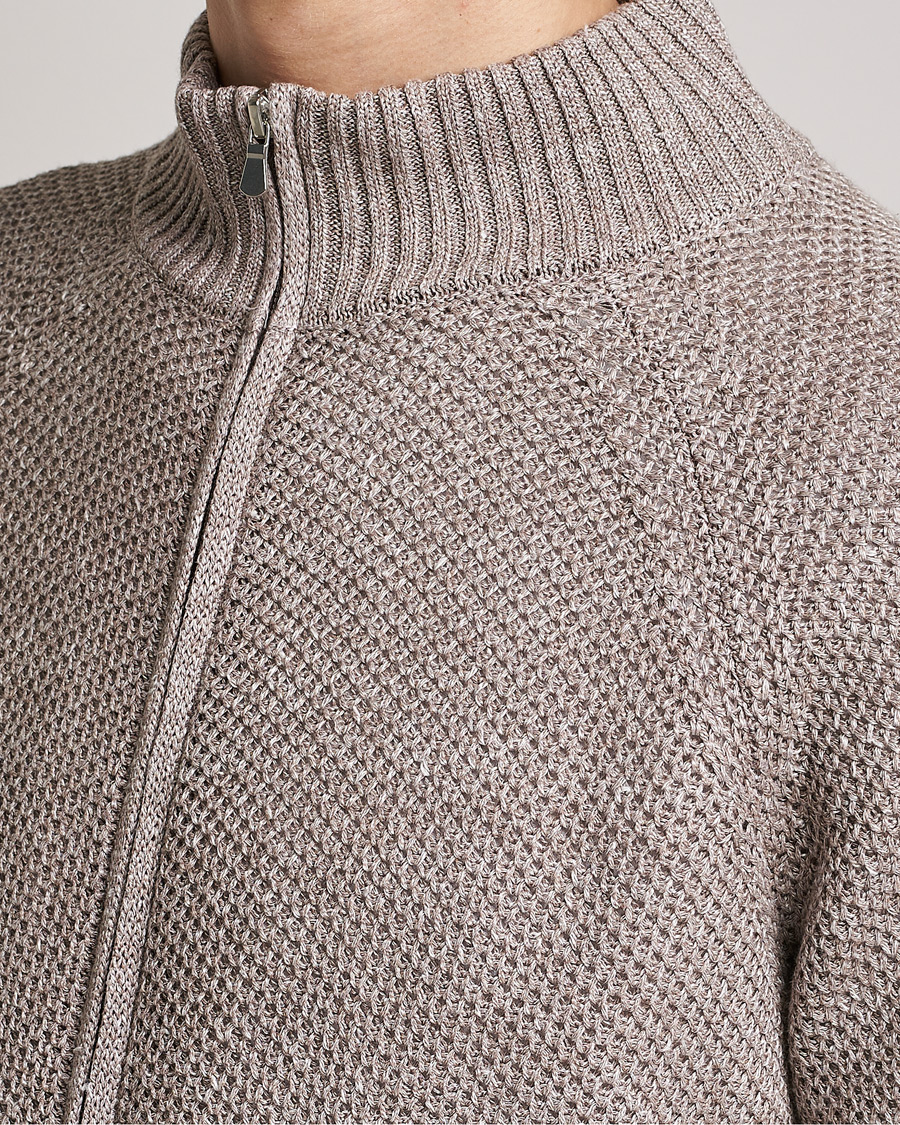 Homme | Pulls Et Tricots | Gran Sasso | Structured Cotton/Linen Full Zip Beige Melange
