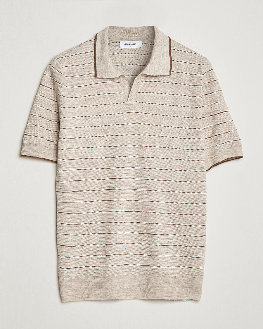 Homme | Polos | Gran Sasso | Structured Striped Knitted Linen Polo Beige