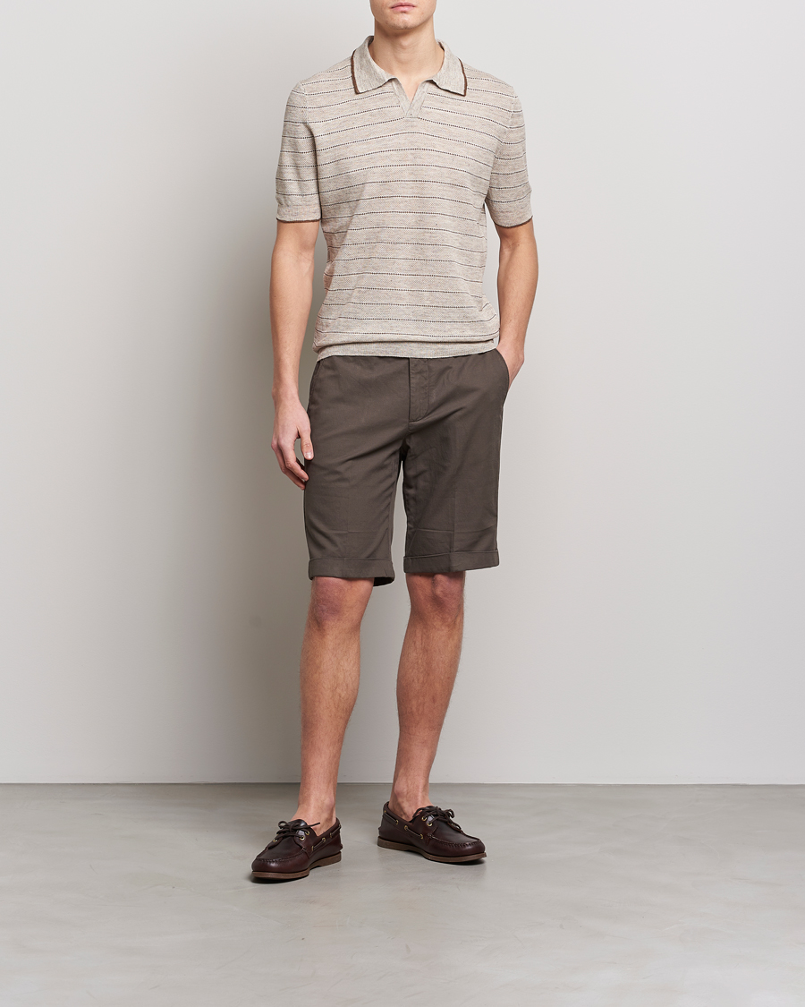 Homme | Polos | Gran Sasso | Structured Striped Knitted Linen Polo Beige