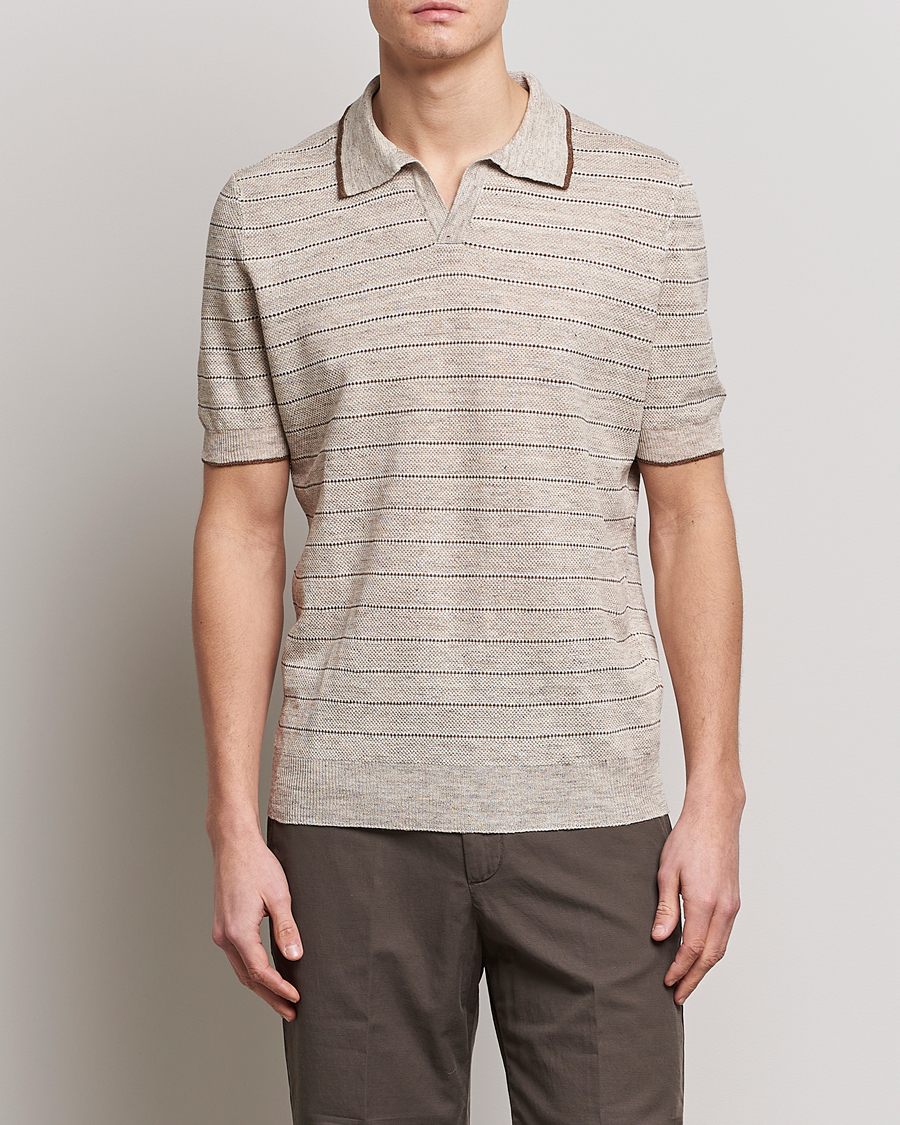 Homme | Polos | Gran Sasso | Structured Striped Knitted Linen Polo Beige