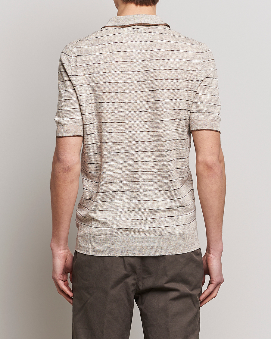 Homme | Polos | Gran Sasso | Structured Striped Knitted Linen Polo Beige