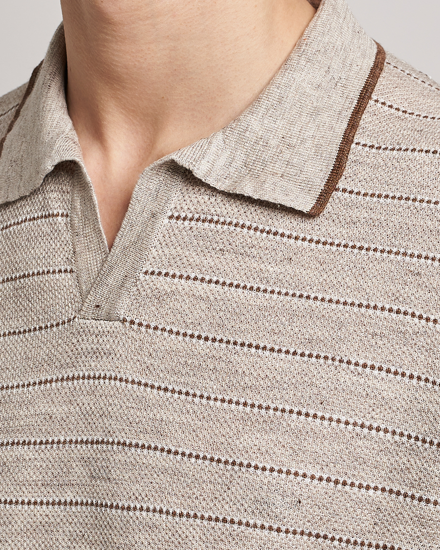 Homme | Polos | Gran Sasso | Structured Striped Knitted Linen Polo Beige