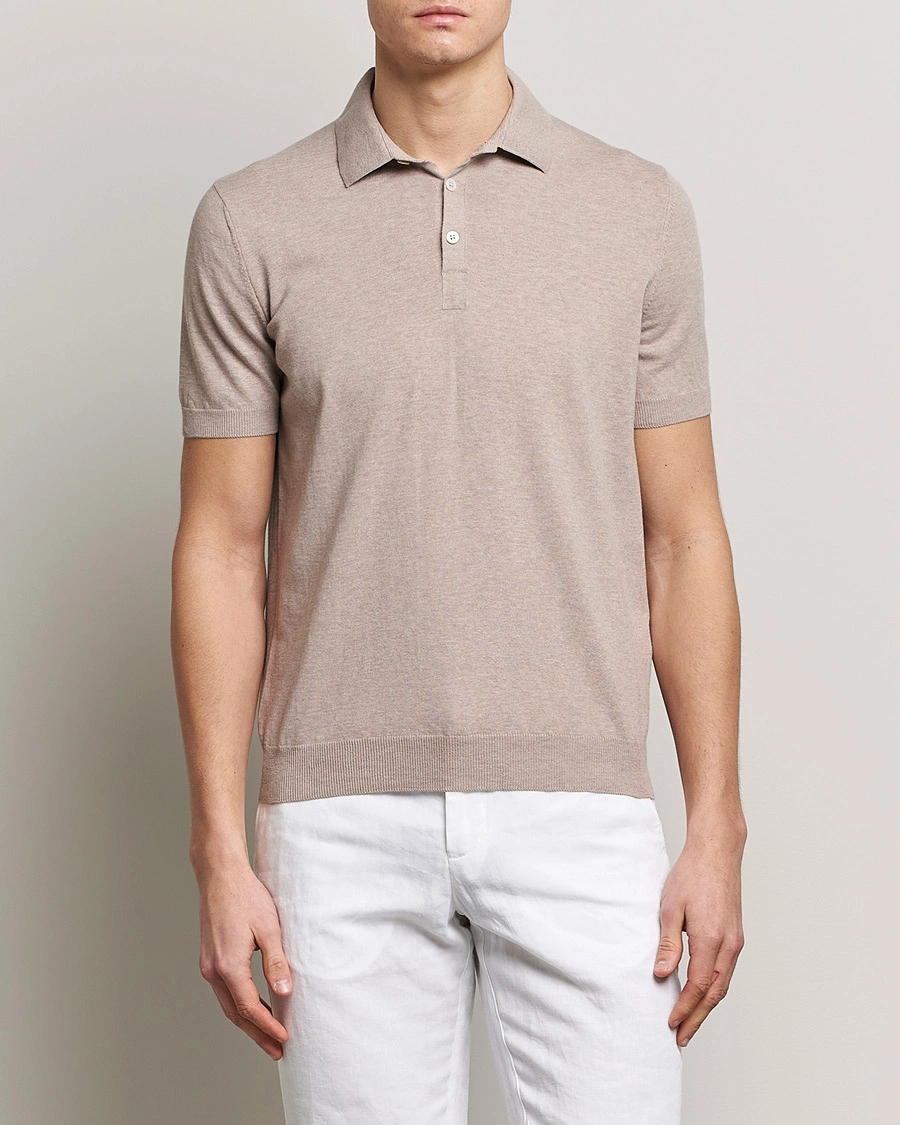 Homme | Polos À Manches Courtes | Gran Sasso | Cotton Knitted Polo Beige Melange
