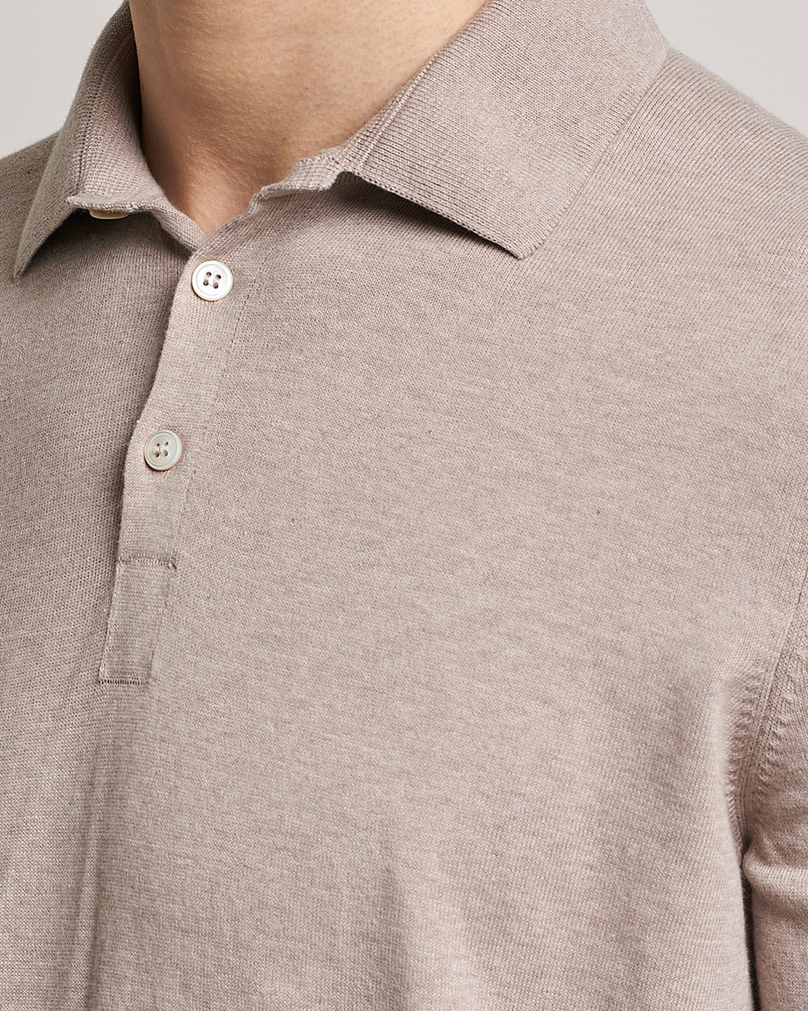 Homme | Polos | Gran Sasso | Cotton Knitted Polo Beige Melange