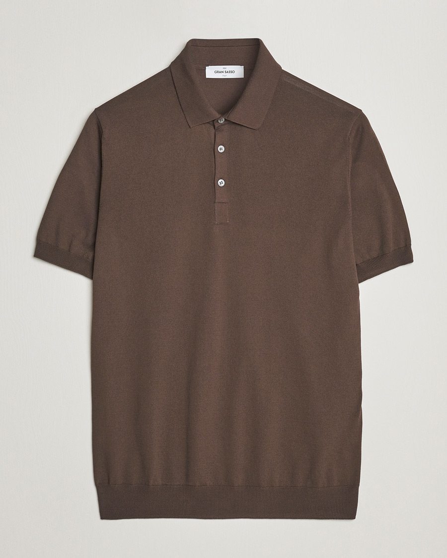 Homme | Polos | Gran Sasso | Cotton Knitted Polo Dark Brown