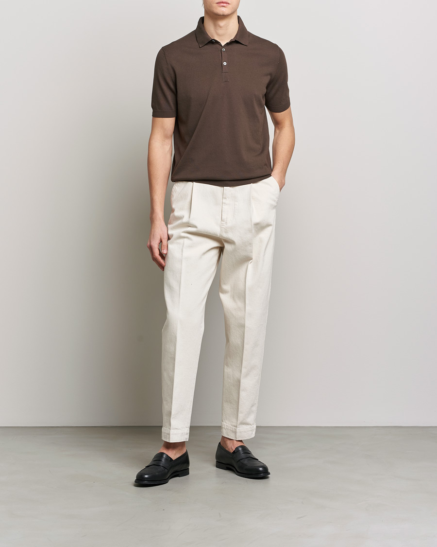 Homme | Polos | Gran Sasso | Cotton Knitted Polo Dark Brown