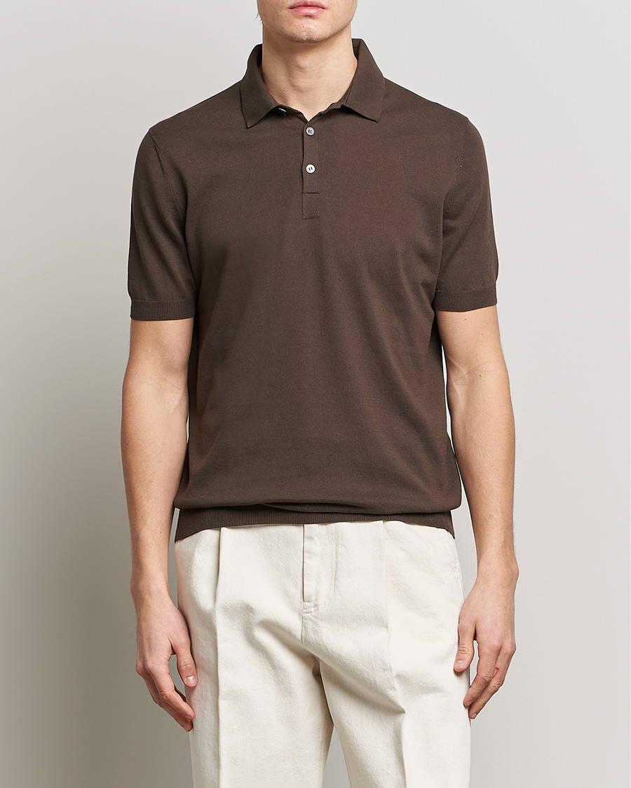 Homme | Polos | Gran Sasso | Cotton Knitted Polo Dark Brown