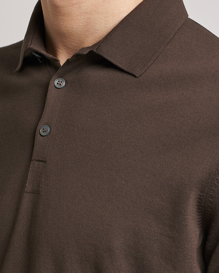 Homme | Polos | Gran Sasso | Cotton Knitted Polo Dark Brown