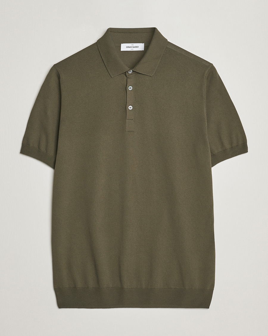 Homme | Polos | Gran Sasso | Cotton Knitted Polo Dark Olive