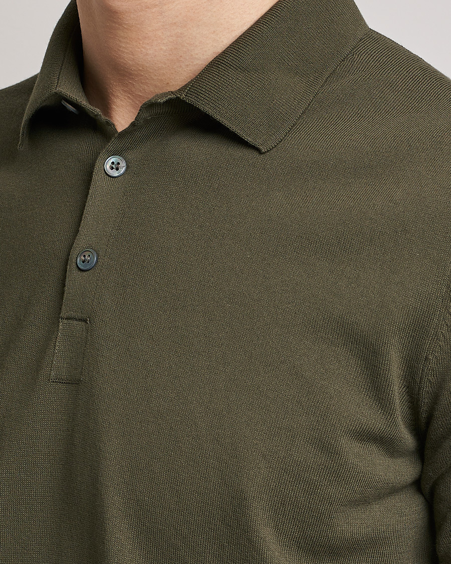 Homme | Polos | Gran Sasso | Cotton Knitted Polo Dark Olive