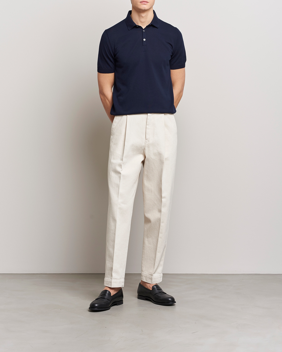 Homme | Polos | Gran Sasso | Cotton Knitted Polo Navy