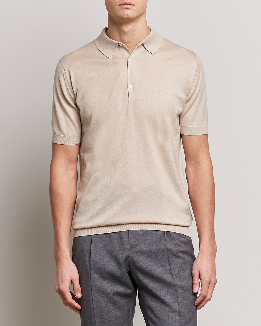 Homme | Polos | John Smedley | Adrian Slim Fit Sea Island Polo Almond