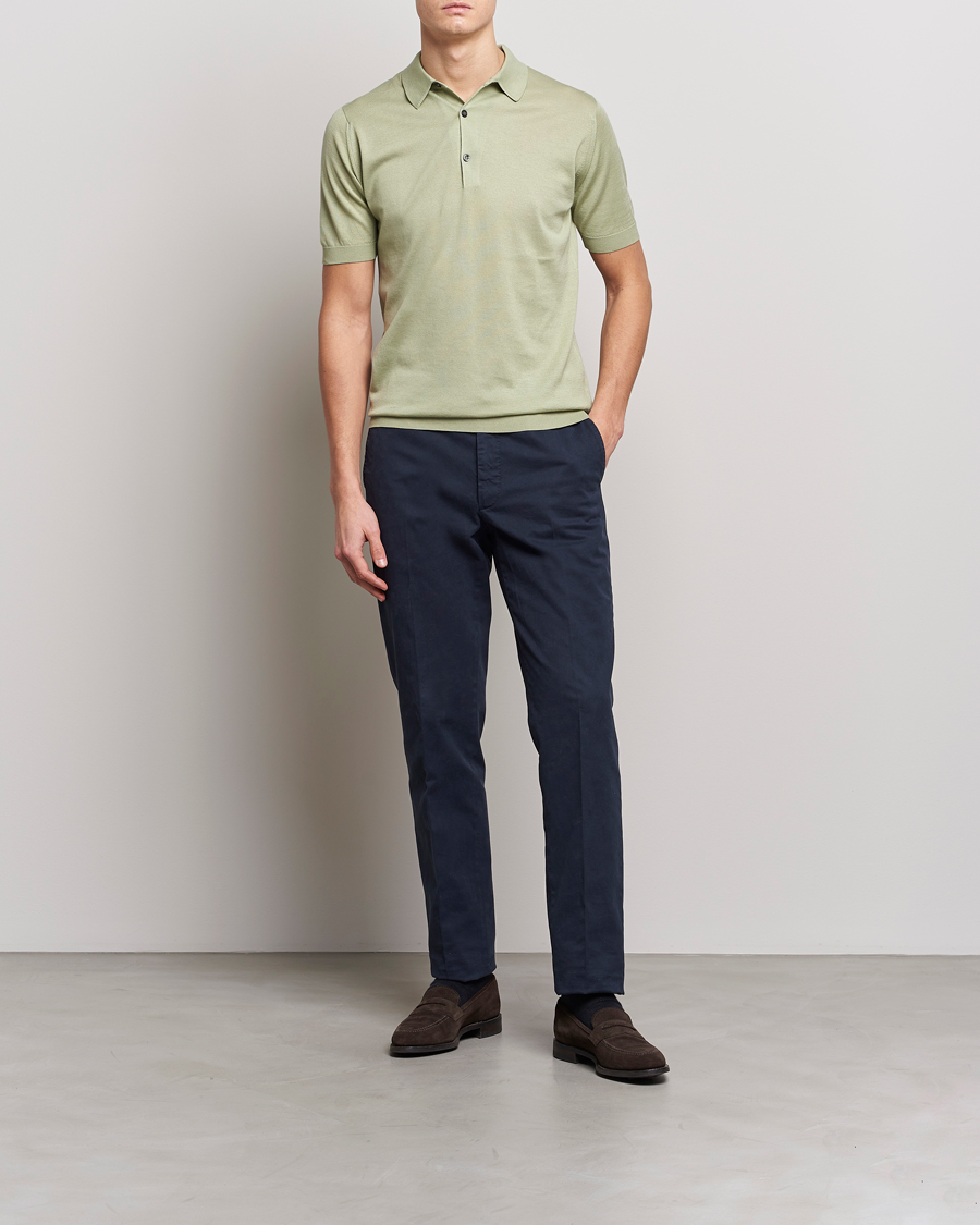Homme | Polos | John Smedley | Adrian Slim Fit Sea Island Polo Desert Green