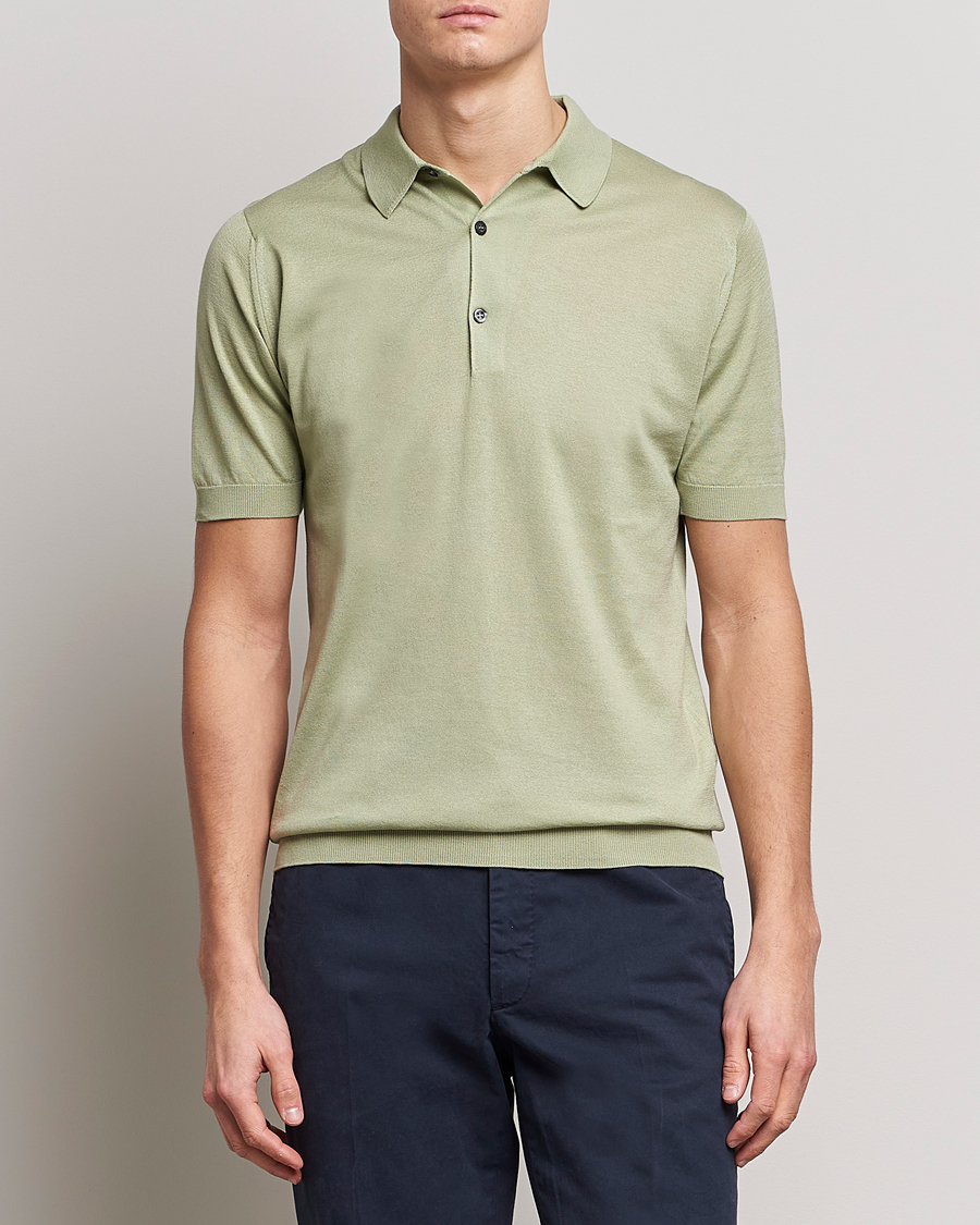 Homme | Polos | John Smedley | Adrian Slim Fit Sea Island Polo Desert Green