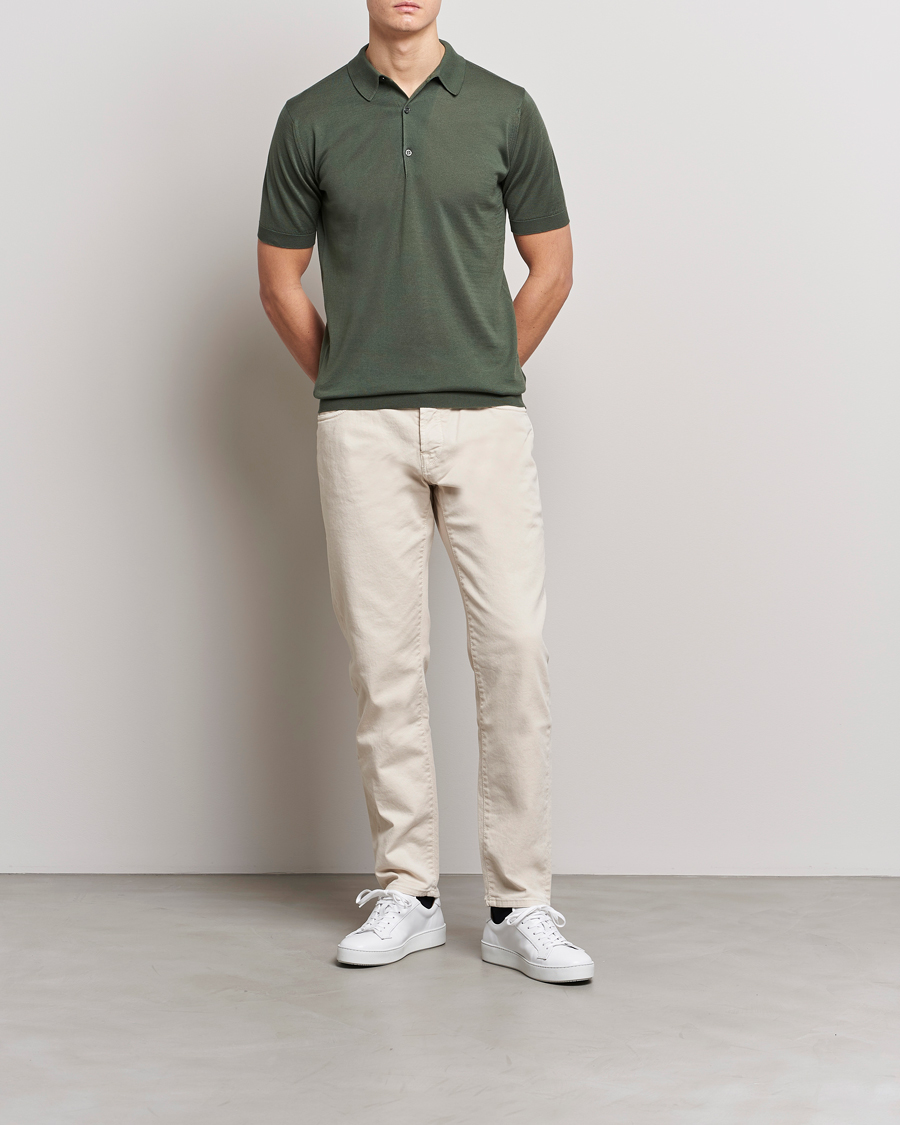 Homme | Polos | John Smedley | Adrian Slim Fit Sea Island Polo Palm Green
