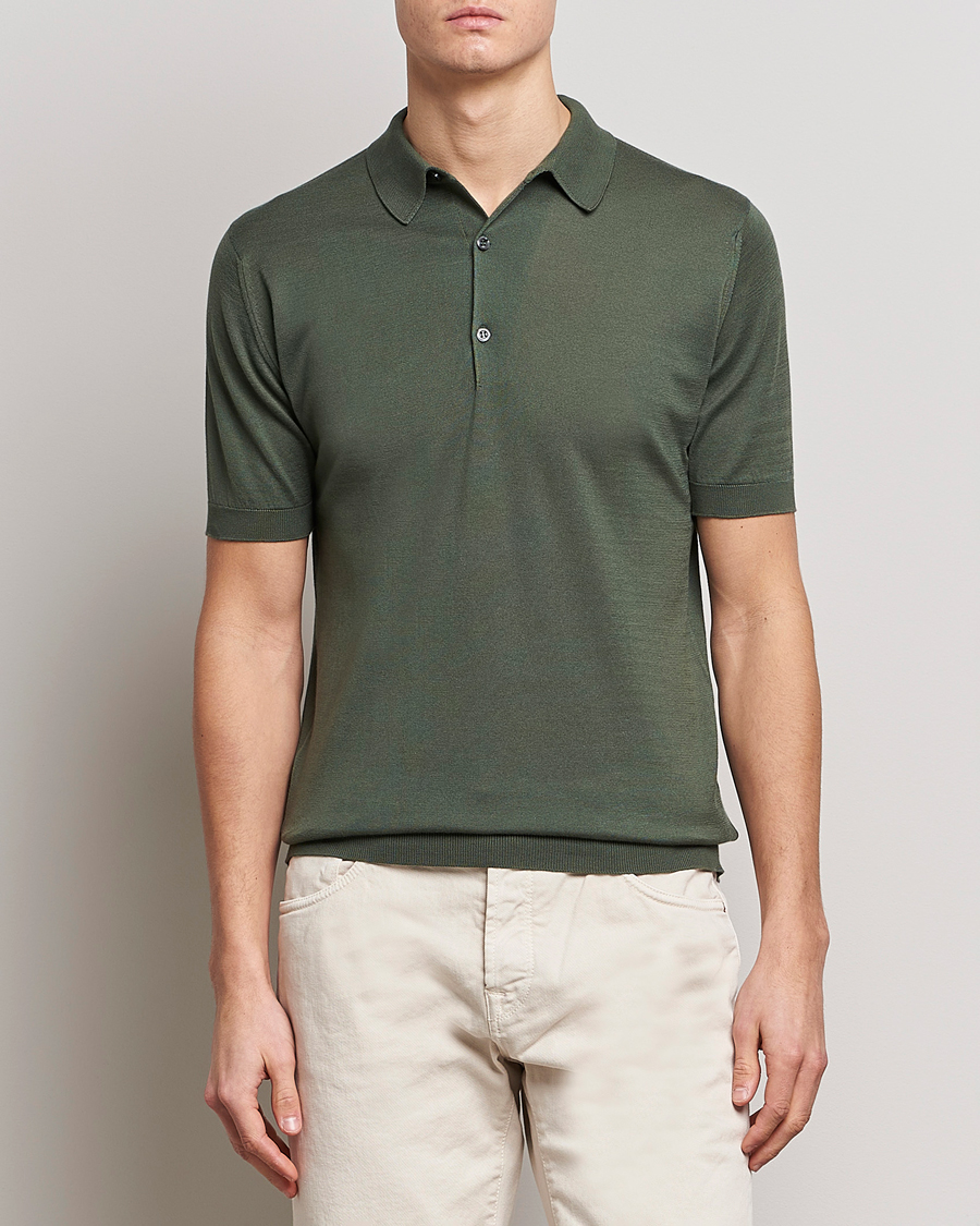 Homme | Polos | John Smedley | Adrian Slim Fit Sea Island Polo Palm Green