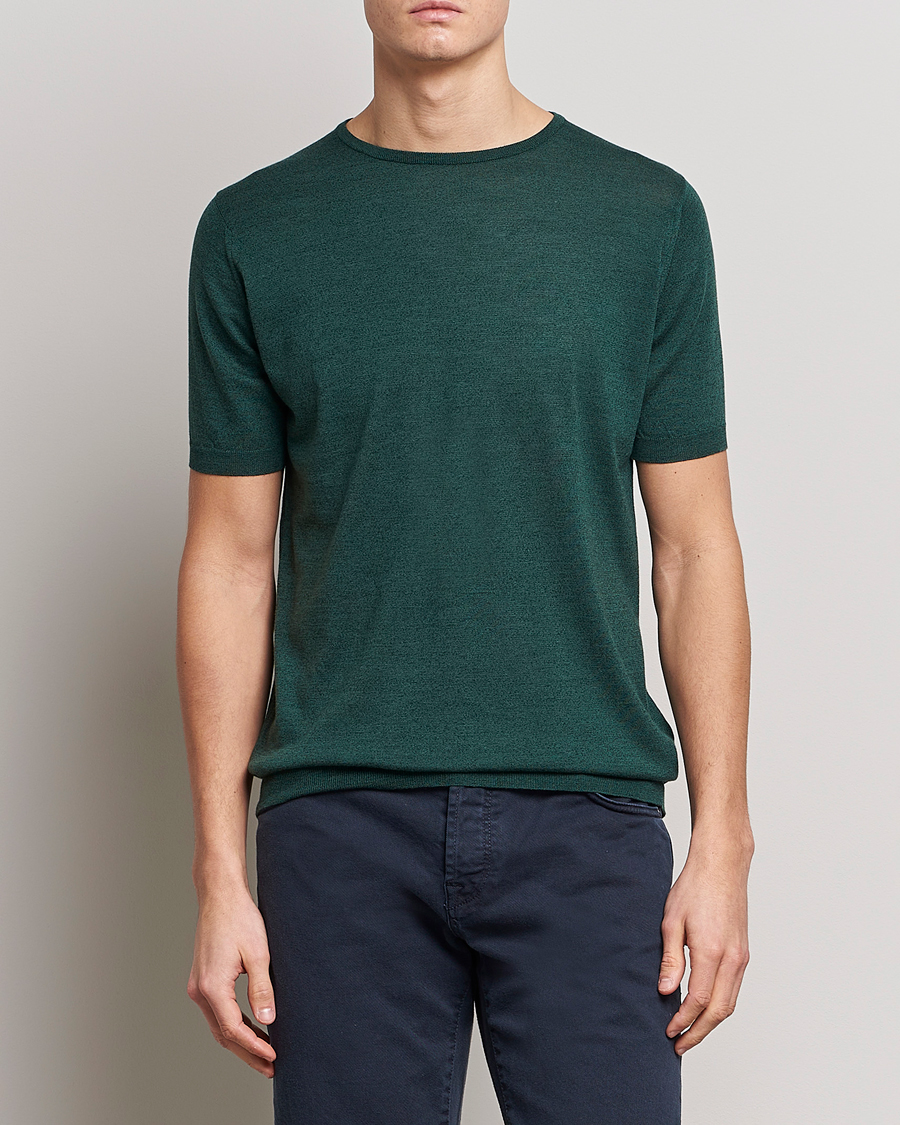 Homme | T-shirts | John Smedley | Belden Wool/Cotton T-Shirt Bottle Green