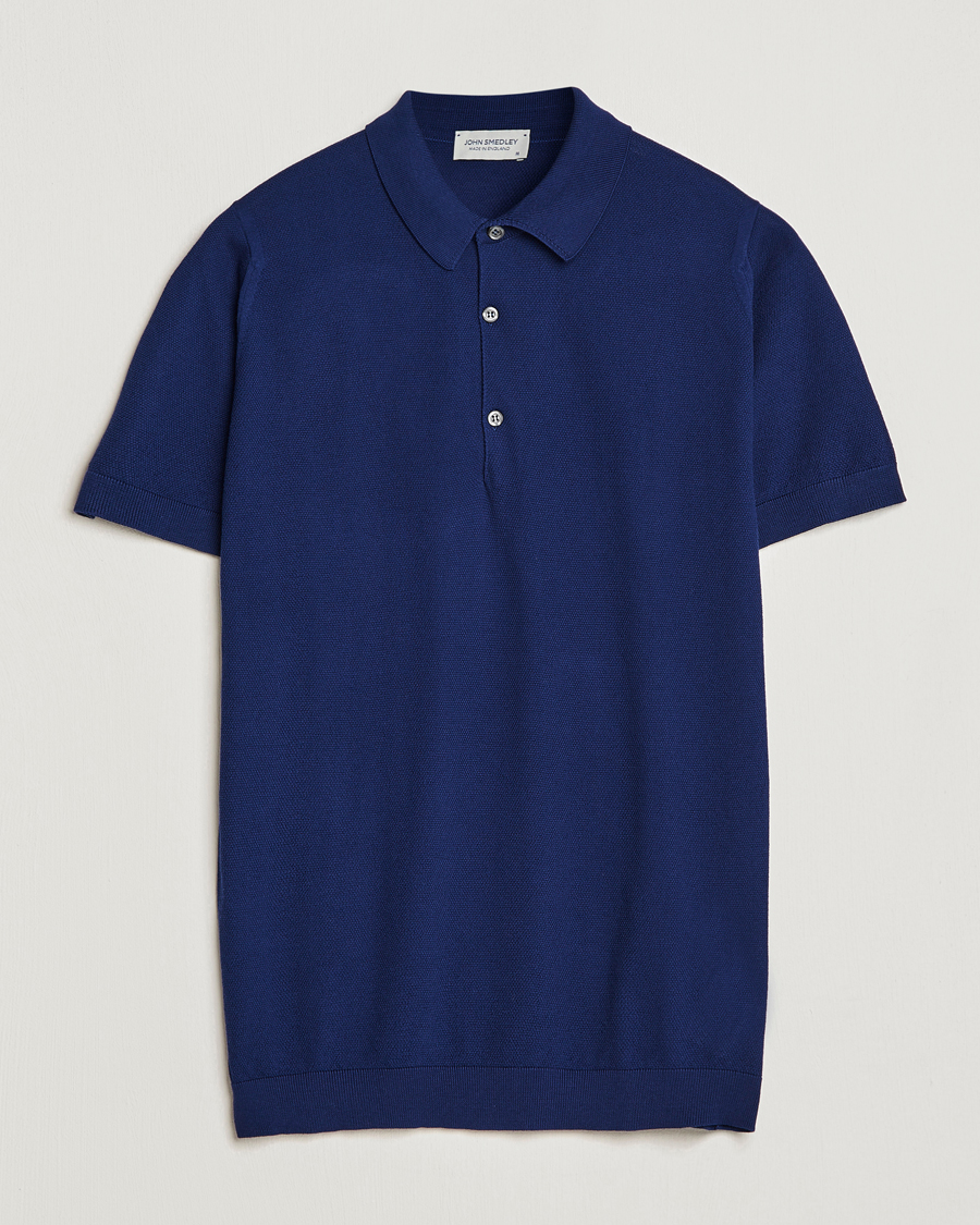 Homme | Polos | John Smedley | Roth Structured Pique Marine Blue
