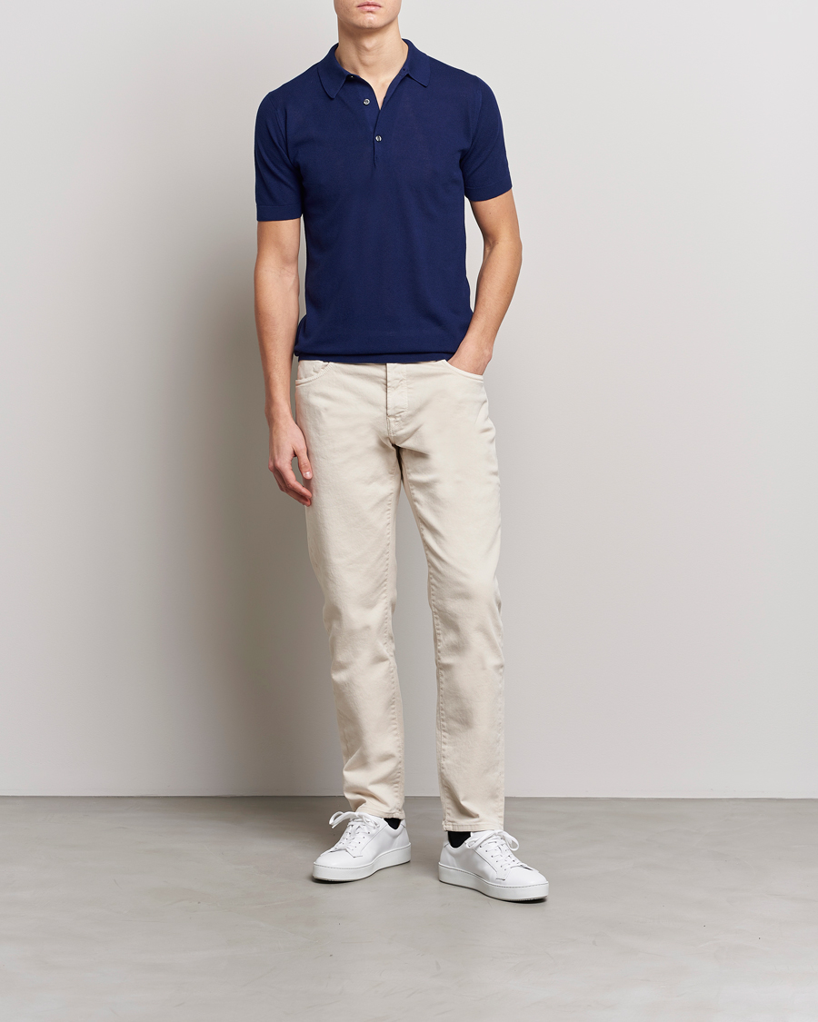 Homme | Polos | John Smedley | Roth Structured Pique Marine Blue