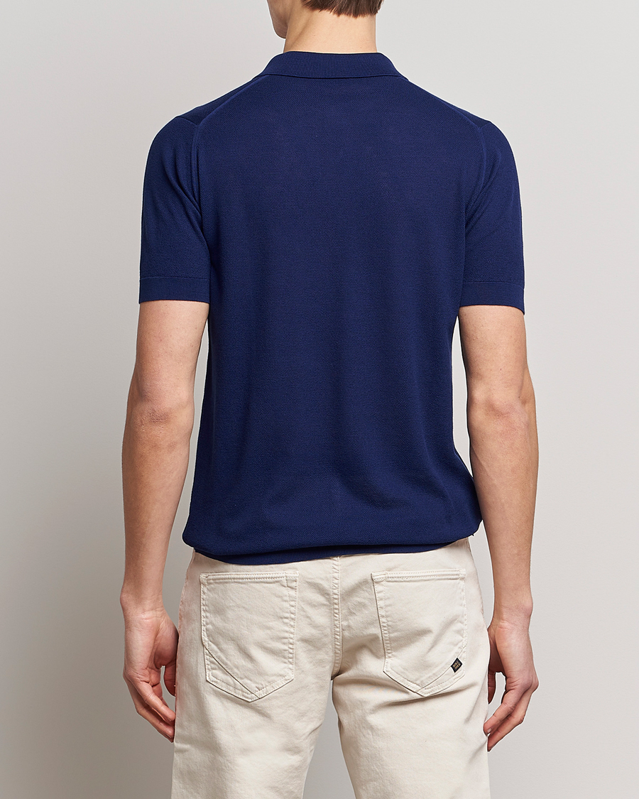 Homme | Polos | John Smedley | Roth Structured Pique Marine Blue