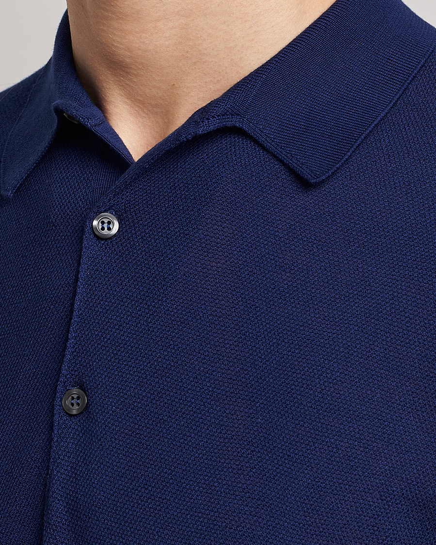 Homme | Polos | John Smedley | Roth Structured Pique Marine Blue