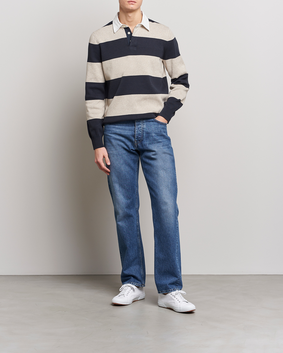 Homme | Pulls Et Tricots | Morris | George Knitted Striped Rugger Grey/Navy