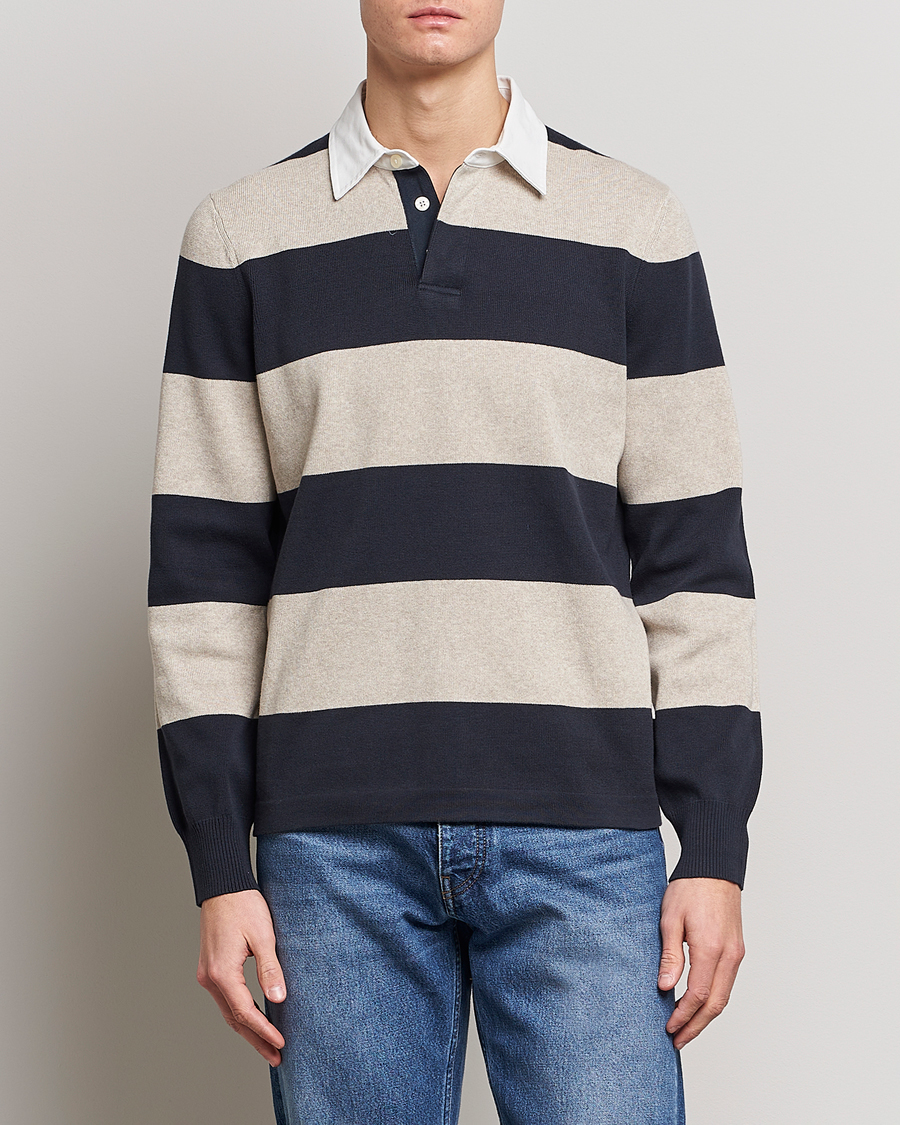 Homme | Pulls Et Tricots | Morris | George Knitted Striped Rugger Grey/Navy
