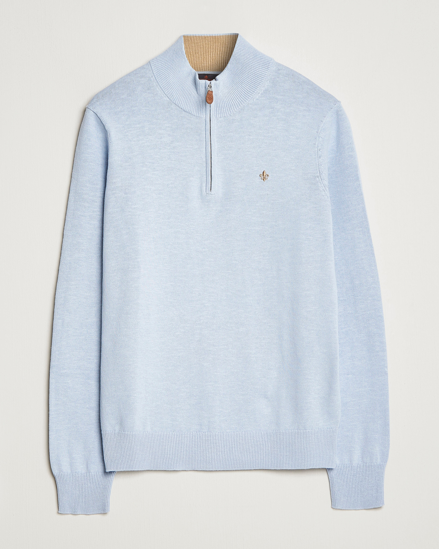 Homme | Pulls Et Tricots | Morris | Harold Cotton/Linen Summer Half Zip Light Blue
