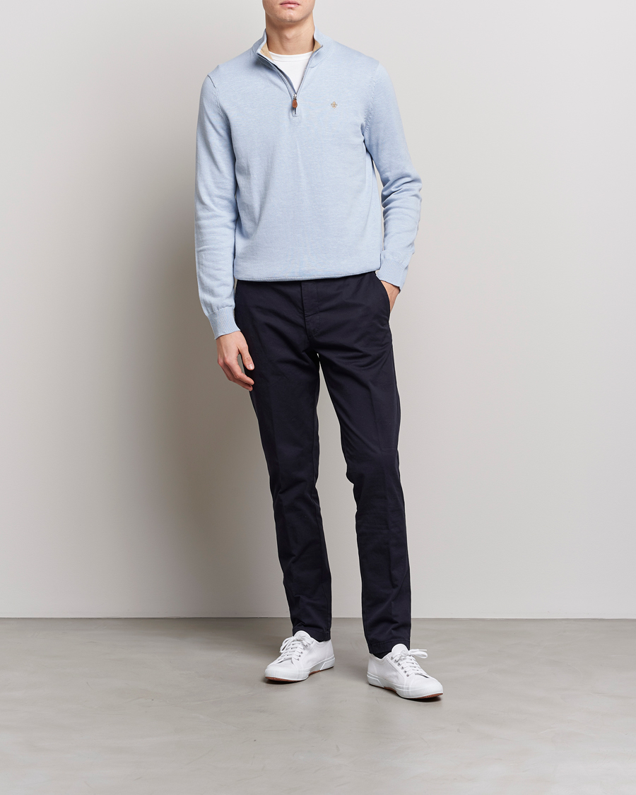 Homme | Pulls Et Tricots | Morris | Harold Cotton/Linen Summer Half Zip Light Blue