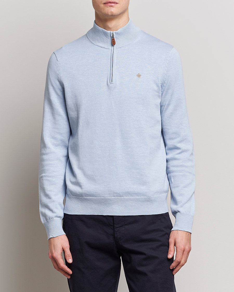 Homme | Pulls Et Tricots | Morris | Harold Cotton/Linen Summer Half Zip Light Blue